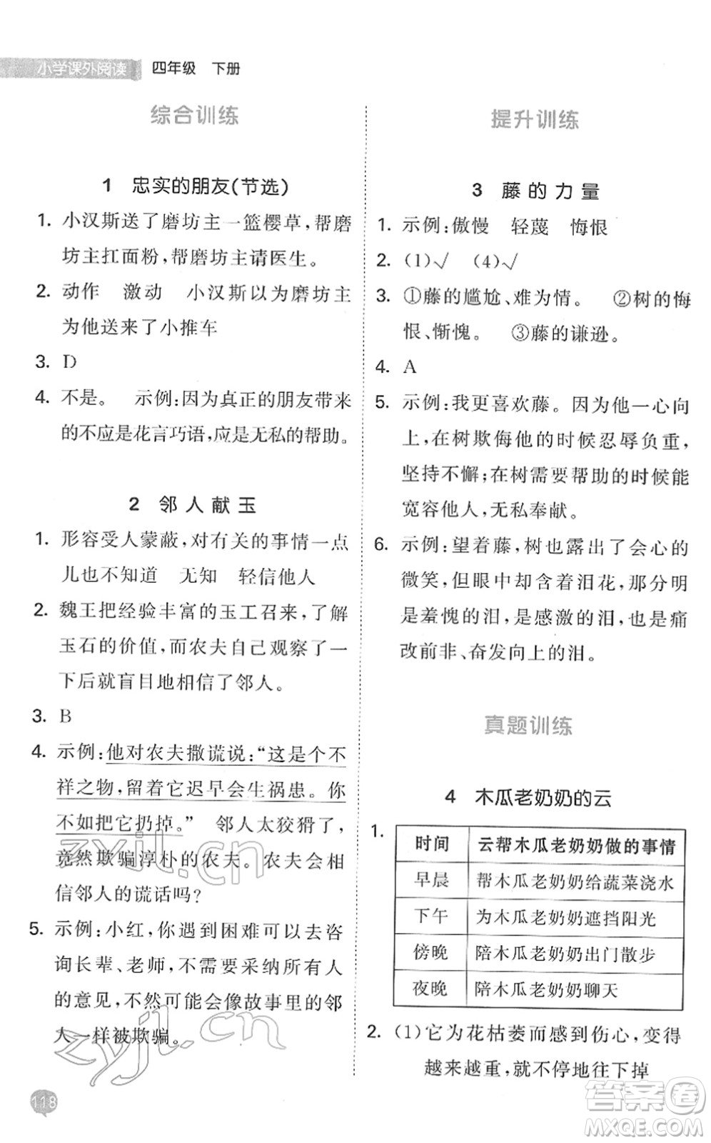 西安出版社2022春季53天天練小學(xué)課外閱讀四年級(jí)下冊人教版答案