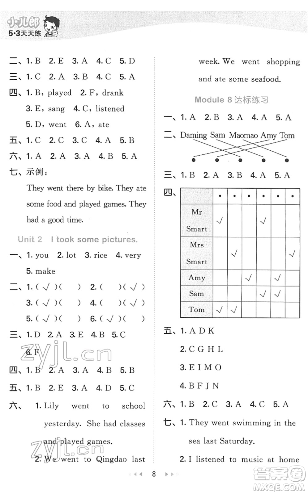 地質(zhì)出版社2022春季53天天練四年級(jí)英語下冊(cè)WY外研版答案