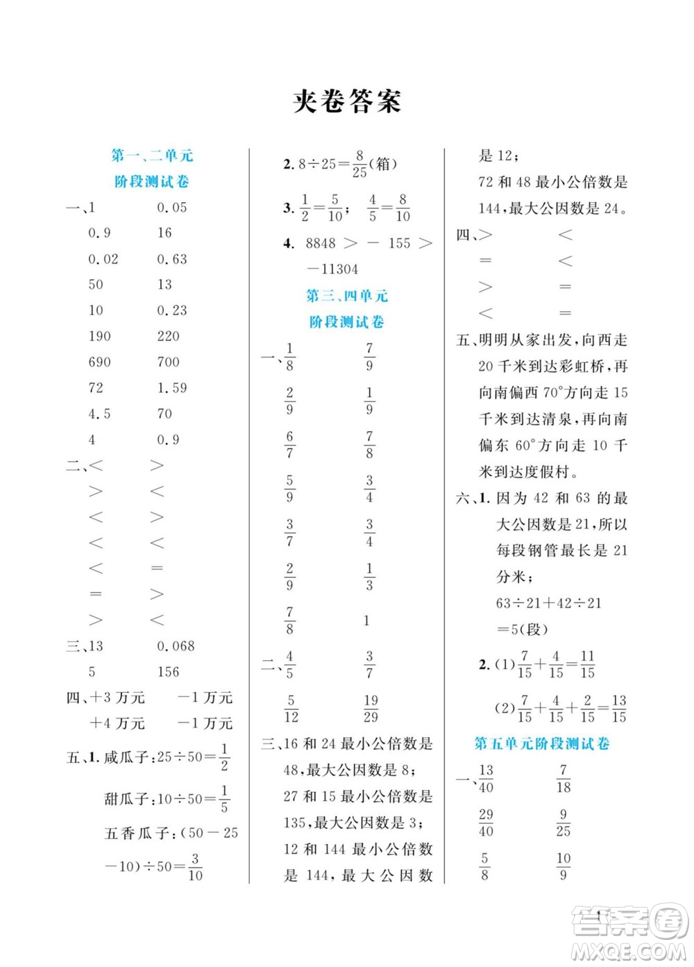 北方婦女兒童出版社2022黃岡口算天天練五年級下冊數(shù)學(xué)QD青島版答案