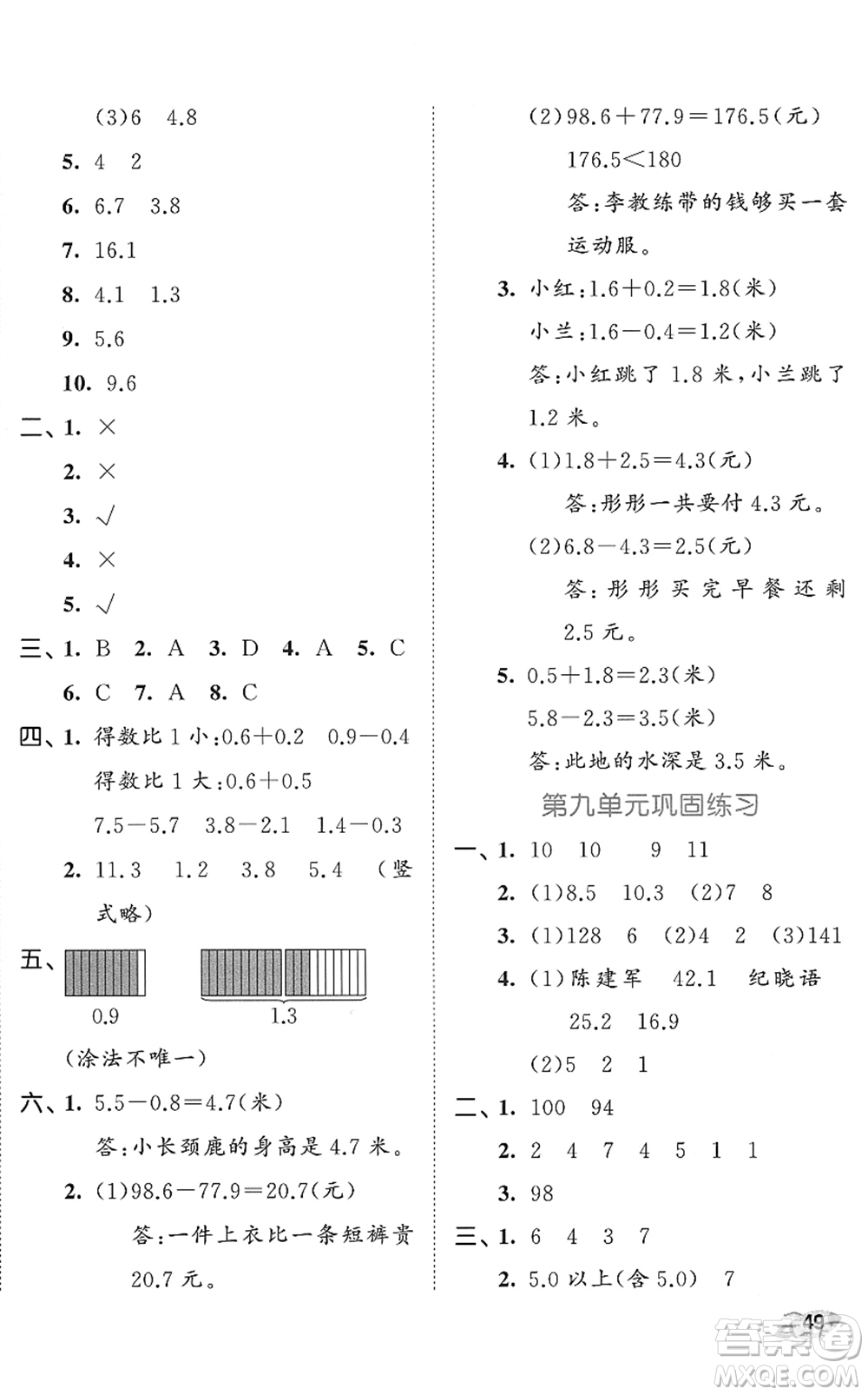 西安出版社2022春季53全優(yōu)卷三年級數(shù)學(xué)下冊SJ蘇教版答案