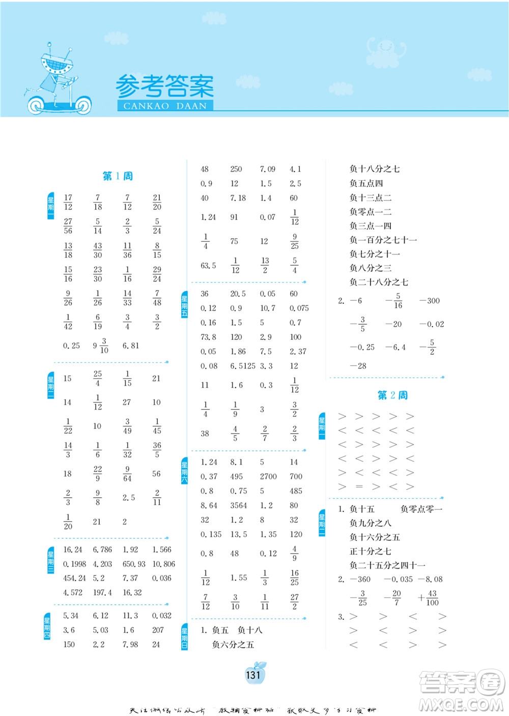 江蘇人民出版社2022小學數(shù)學計算高手六年級下冊RMJY人教版答案