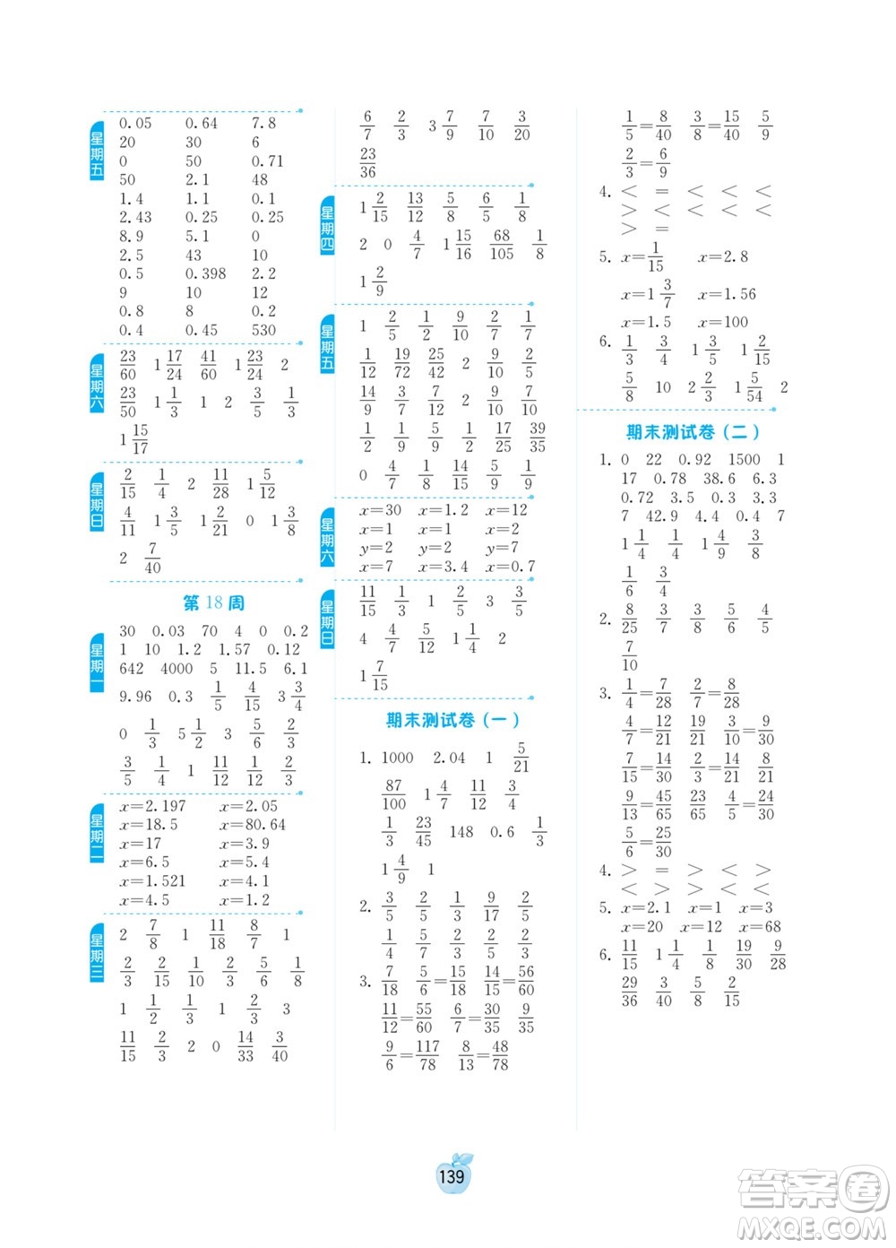 江蘇人民出版社2022小學(xué)數(shù)學(xué)計(jì)算高手五年級(jí)下冊(cè)JSJY蘇教版答案
