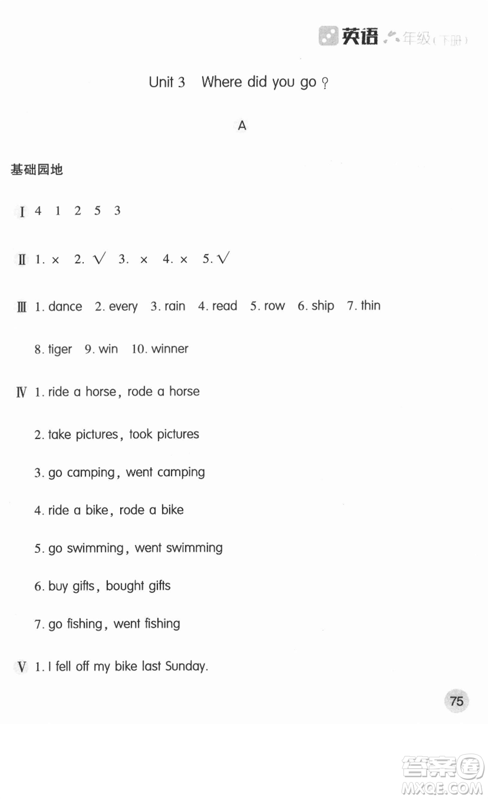 安徽少年兒童出版社2022新編基礎(chǔ)訓(xùn)練六年級(jí)英語(yǔ)下冊(cè)人教版答案