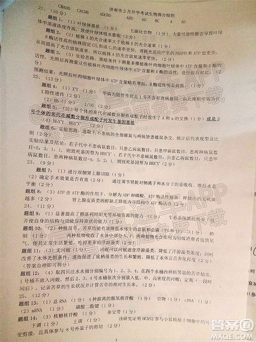 2022年濟(jì)南十一校高三年級(jí)2月學(xué)校聯(lián)考生物試題及答案