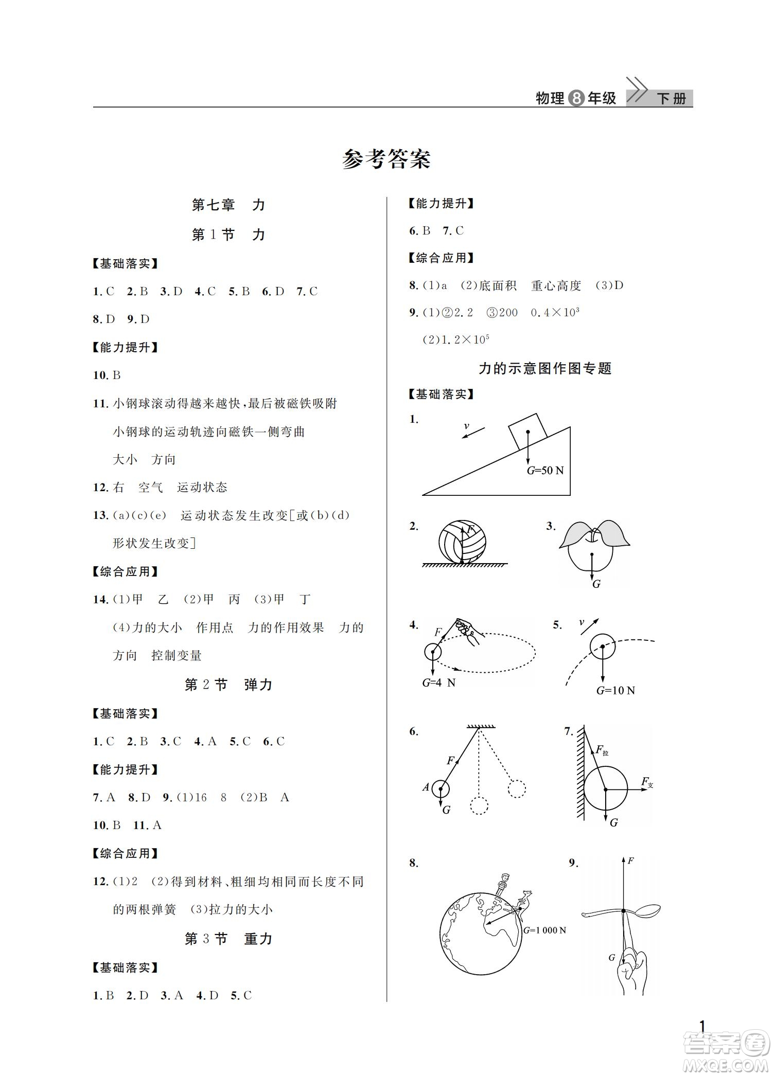 武漢出版社2022智慧學(xué)習(xí)天天向上課堂作業(yè)八年級(jí)物理下冊(cè)人教版答案
