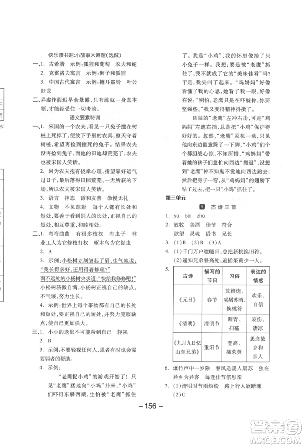 開明出版社2022全品學(xué)練考三年級(jí)語文下冊(cè)人教版江蘇專版參考答案