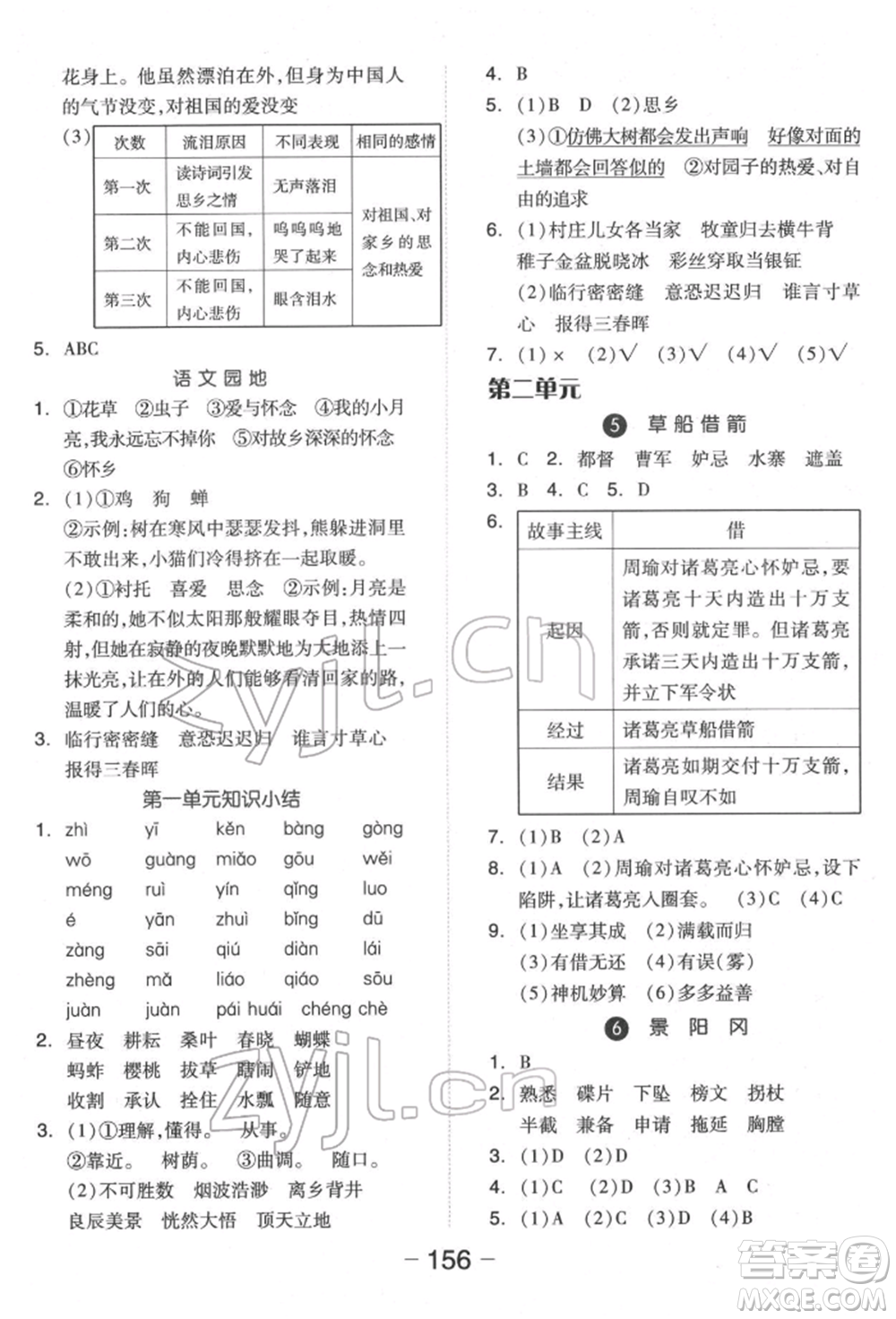 開明出版社2022全品學(xué)練考五年級語文下冊人教版福建專版參考答案