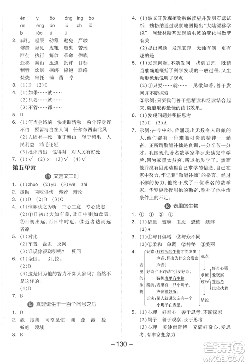 開明出版社2022全品學(xué)練考六年級(jí)語(yǔ)文下冊(cè)人教版參考答案