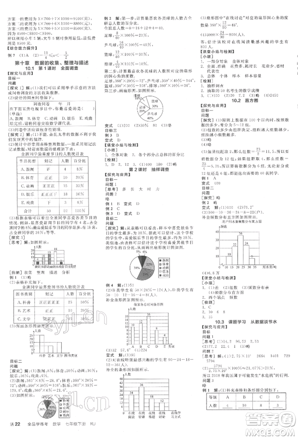 陽光出版社2022全品學練考作業(yè)手冊七年級數(shù)學下冊人教版江西專版參考答案