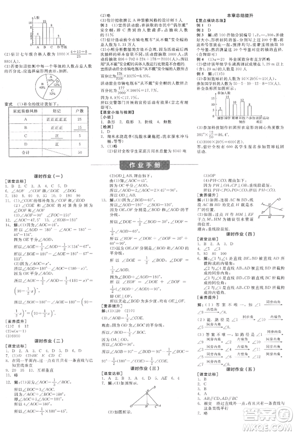 陽光出版社2022全品學練考作業(yè)手冊七年級數(shù)學下冊人教版江西專版參考答案