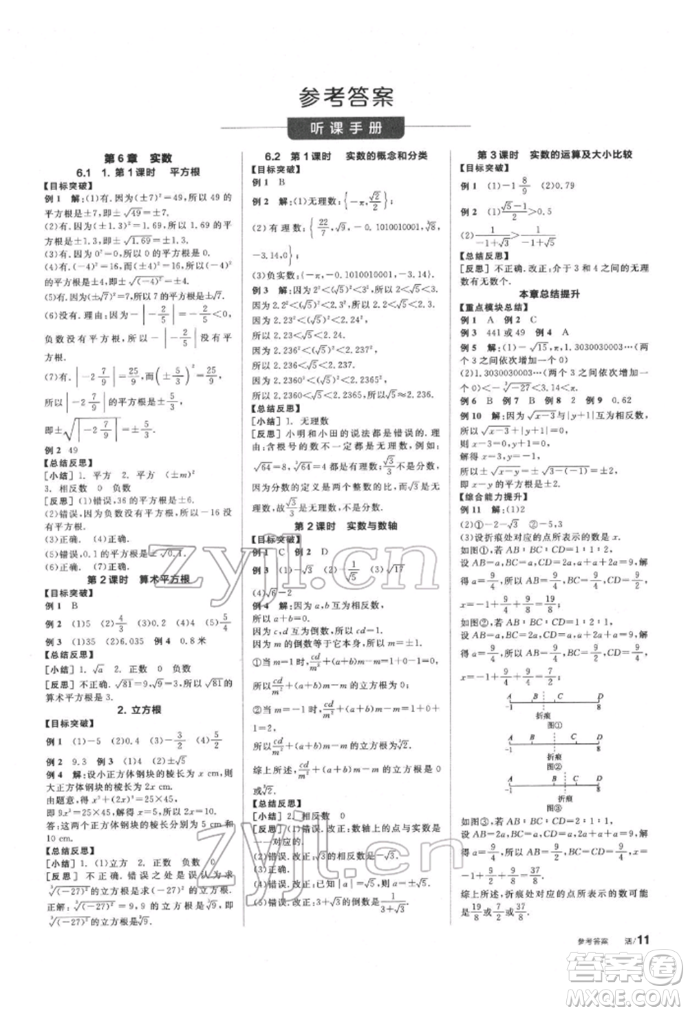 陽光出版社2022全品學(xué)練考聽課手冊七年級數(shù)學(xué)下冊滬科版參考答案