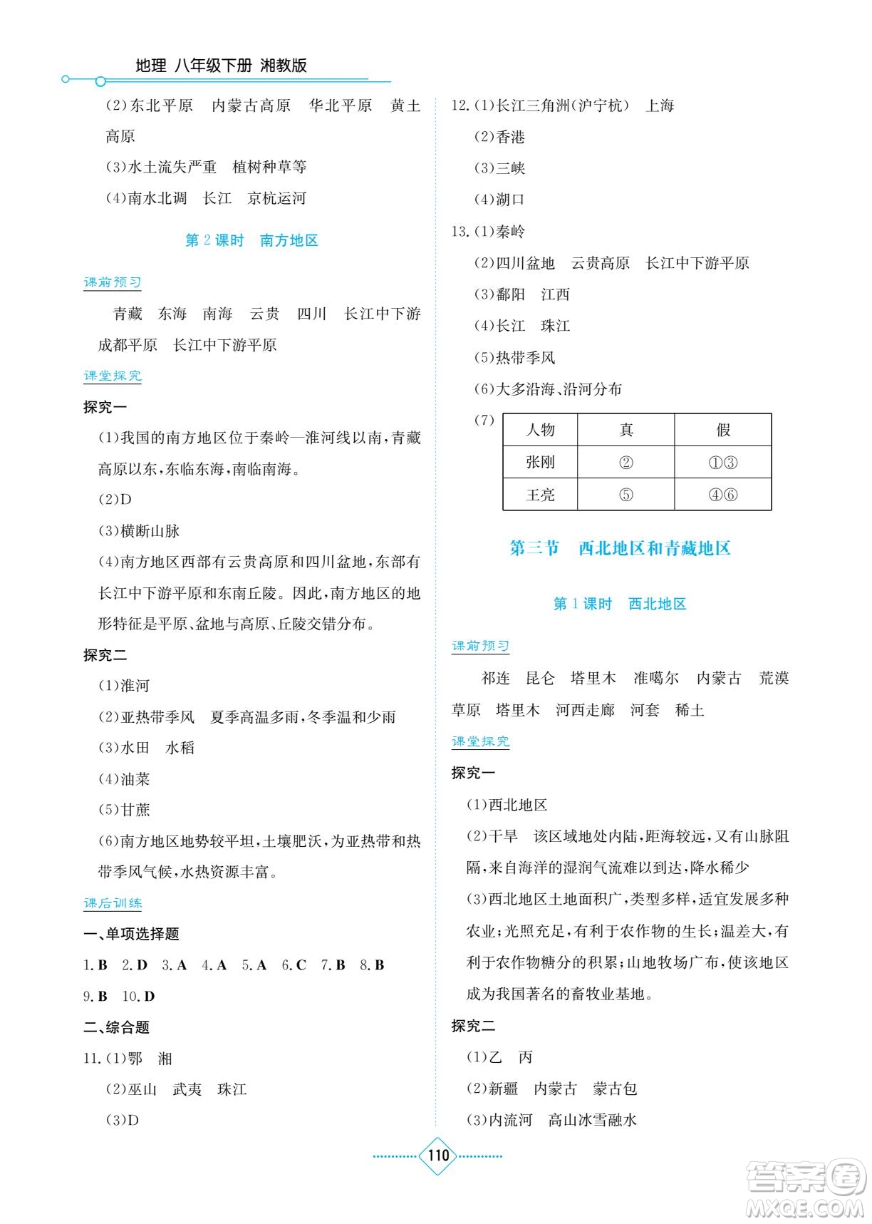 湖南教育出版社2022學(xué)法大視野八年級(jí)地理下冊(cè)湘教版答案