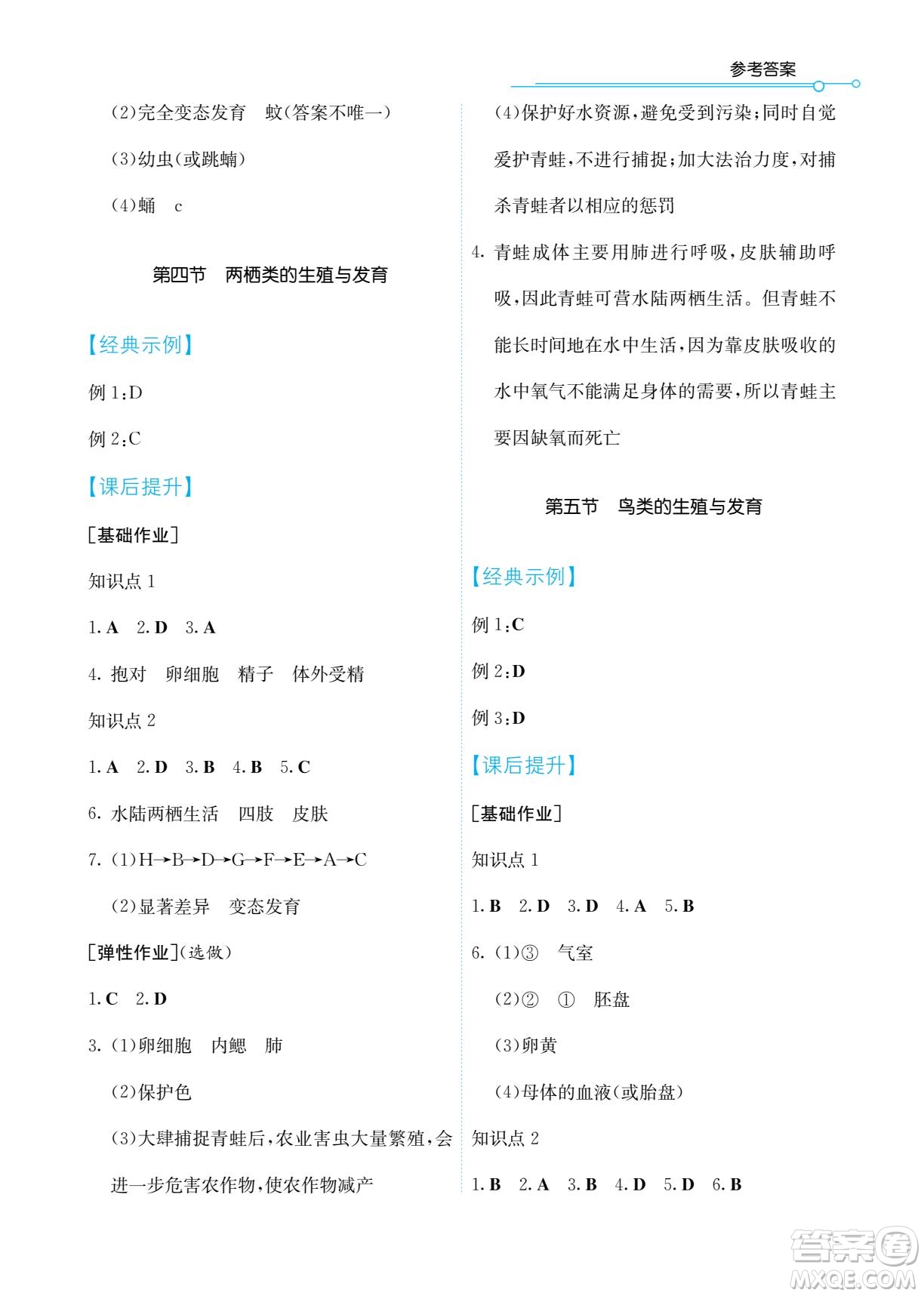 湖南教育出版社2022學(xué)法大視野八年級(jí)生物下冊(cè)蘇教版答案