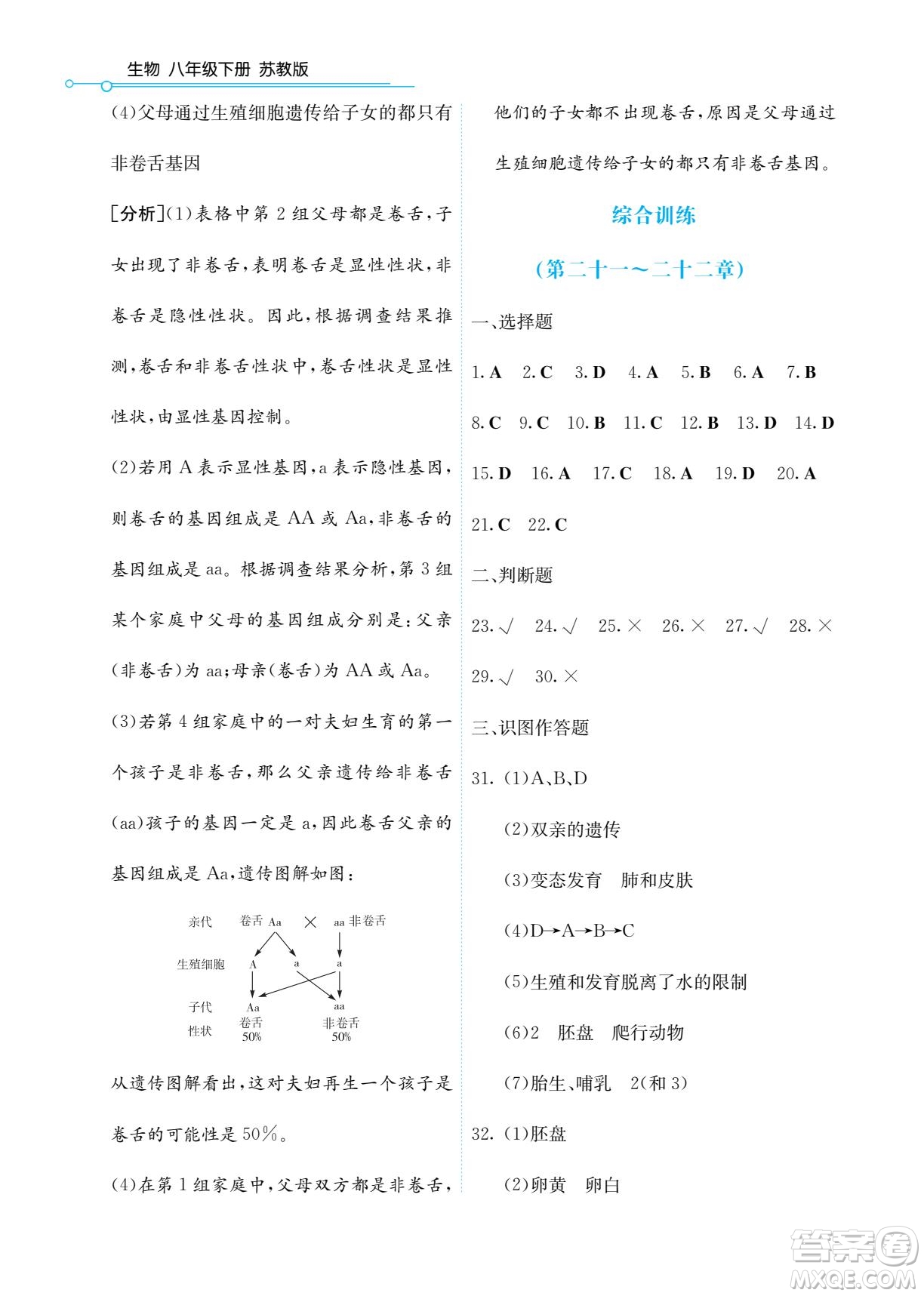 湖南教育出版社2022學(xué)法大視野八年級(jí)生物下冊(cè)蘇教版答案