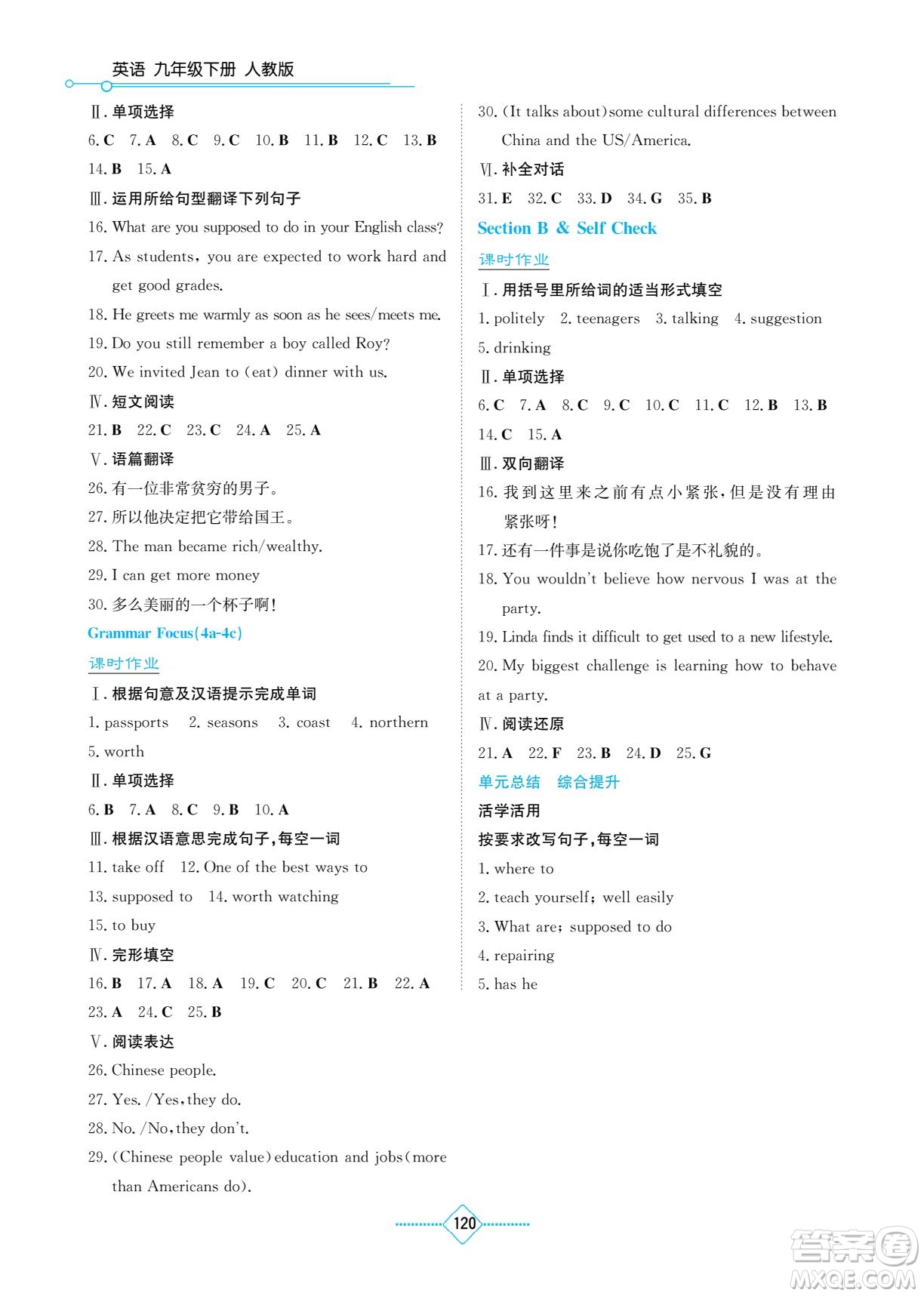 湖南教育出版社2022學法大視野九年級英語下冊人教版答案