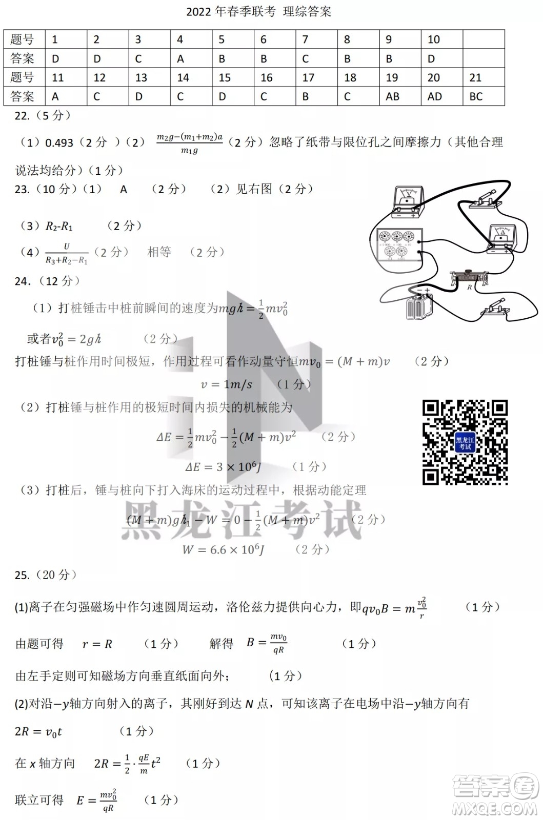 黑龍江省2022年春季學(xué)期高三年級校際聯(lián)合考試?yán)砜凭C合試題及答案