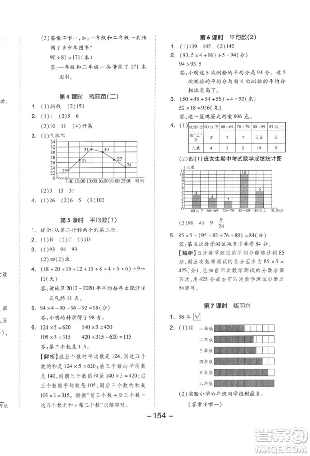延邊教育出版社2022全品學(xué)練考四年級(jí)數(shù)學(xué)下冊(cè)北師大版參考答案