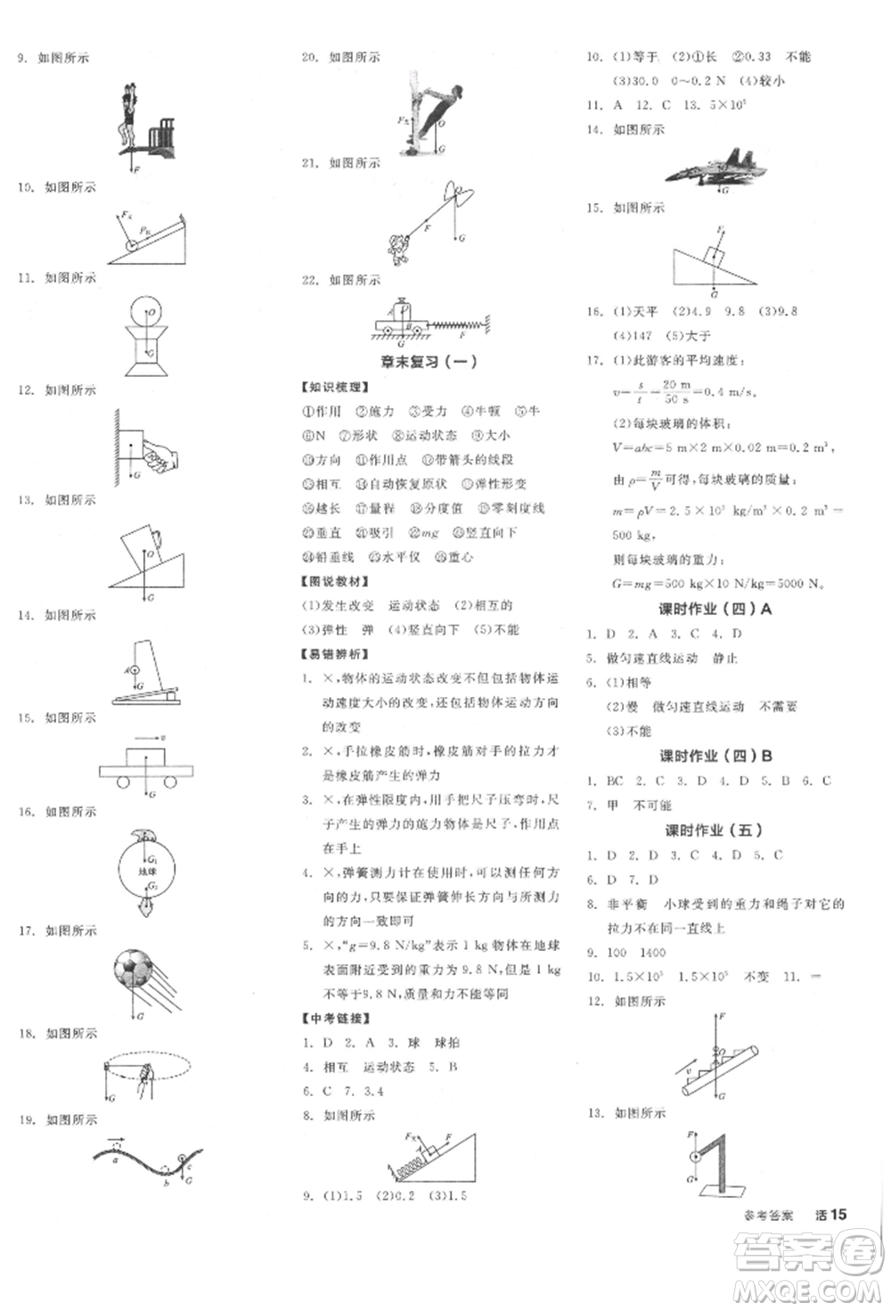 陽(yáng)光出版社2022全品學(xué)練考聽(tīng)課手冊(cè)八年級(jí)物理下冊(cè)人教版參考答案