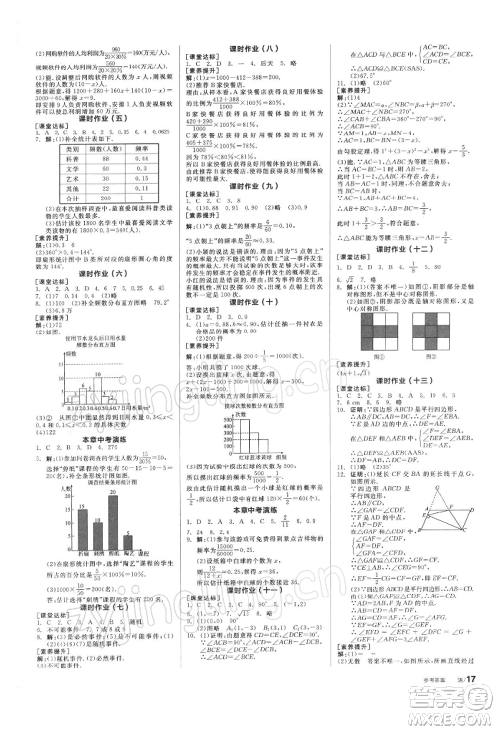 天津人民出版社2022全品學練考聽課手冊八年級數(shù)學下冊蘇科版參考答案
