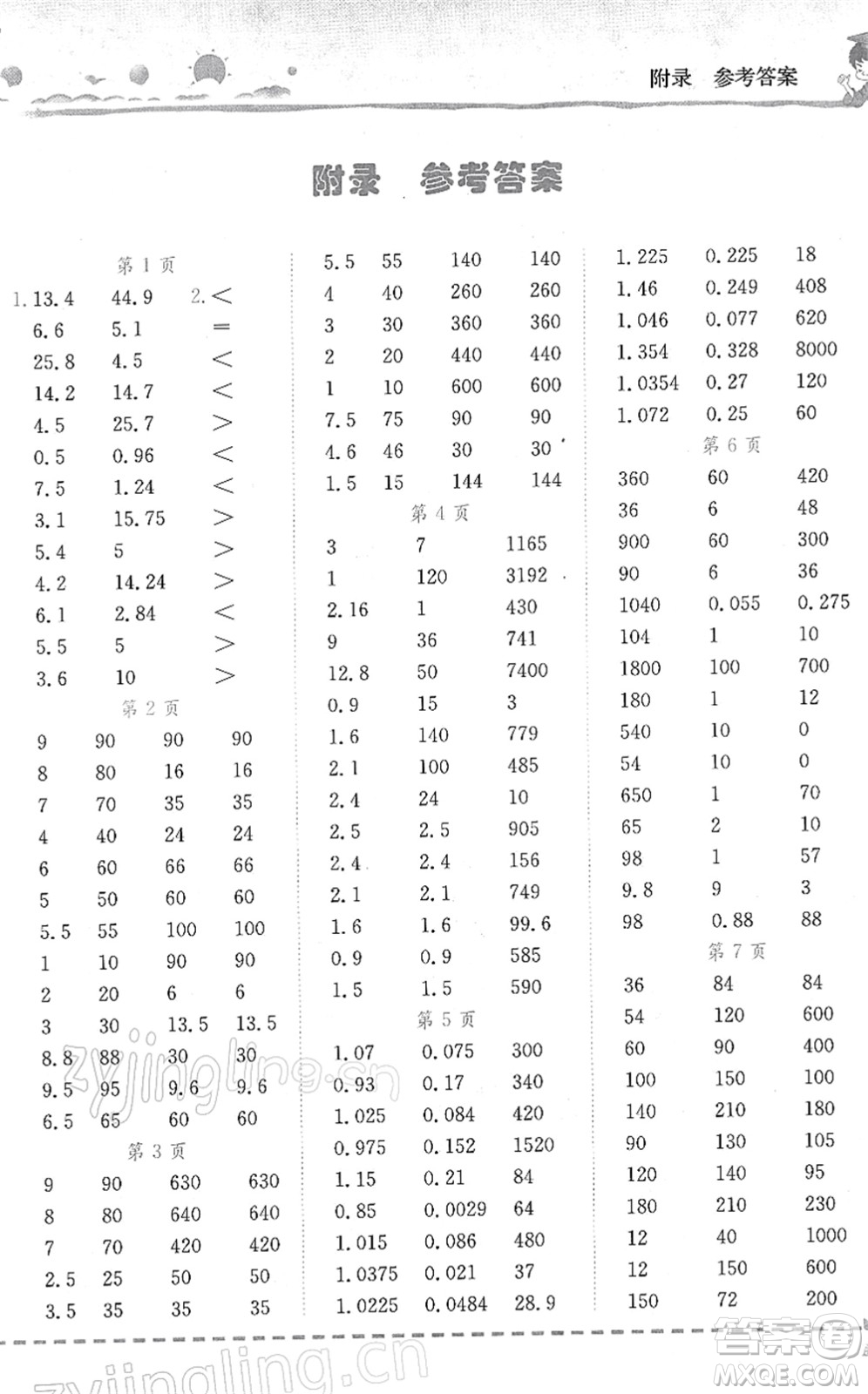 龍門書局2022黃岡小狀元口算速算練習冊六年級數(shù)學下冊R人教版答案