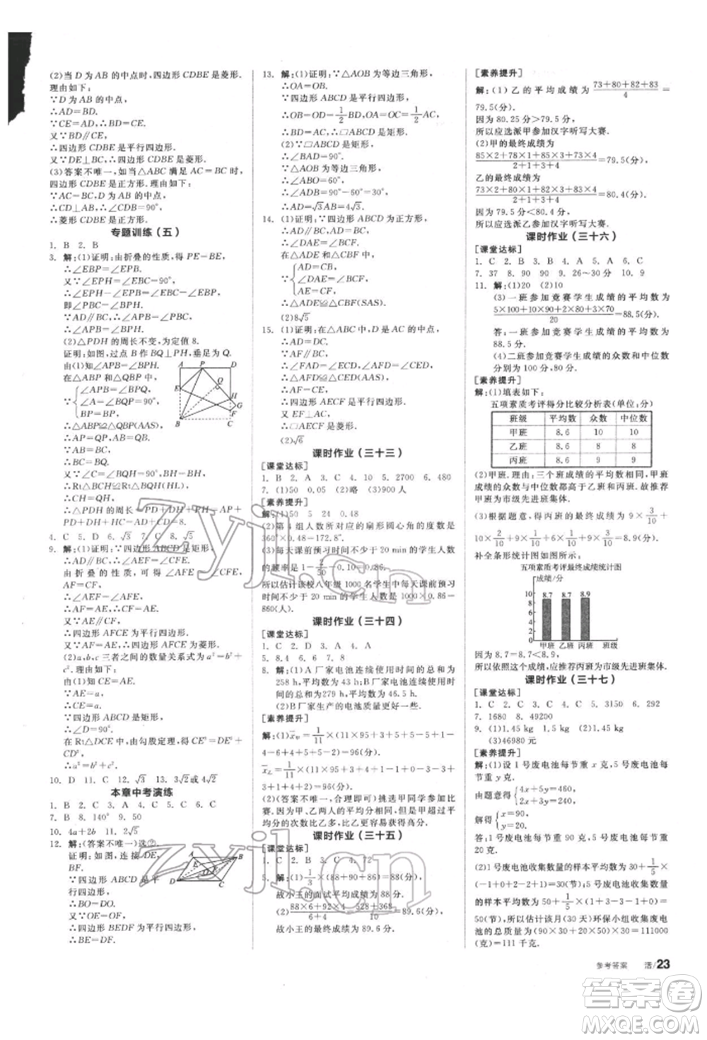陽光出版社2022全品學(xué)練考聽課手冊八年級數(shù)學(xué)下冊滬科版參考答案