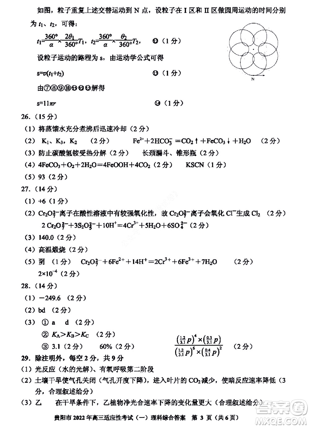 貴陽銅仁六盤水市2022年高三適應(yīng)性考試一理科綜合試題及答案