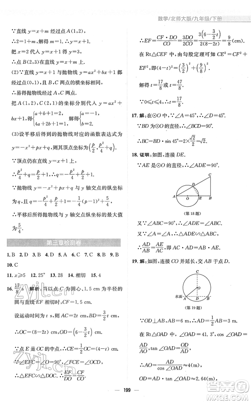 安徽教育出版社2022新編基礎訓練九年級數(shù)學下冊北師大版答案