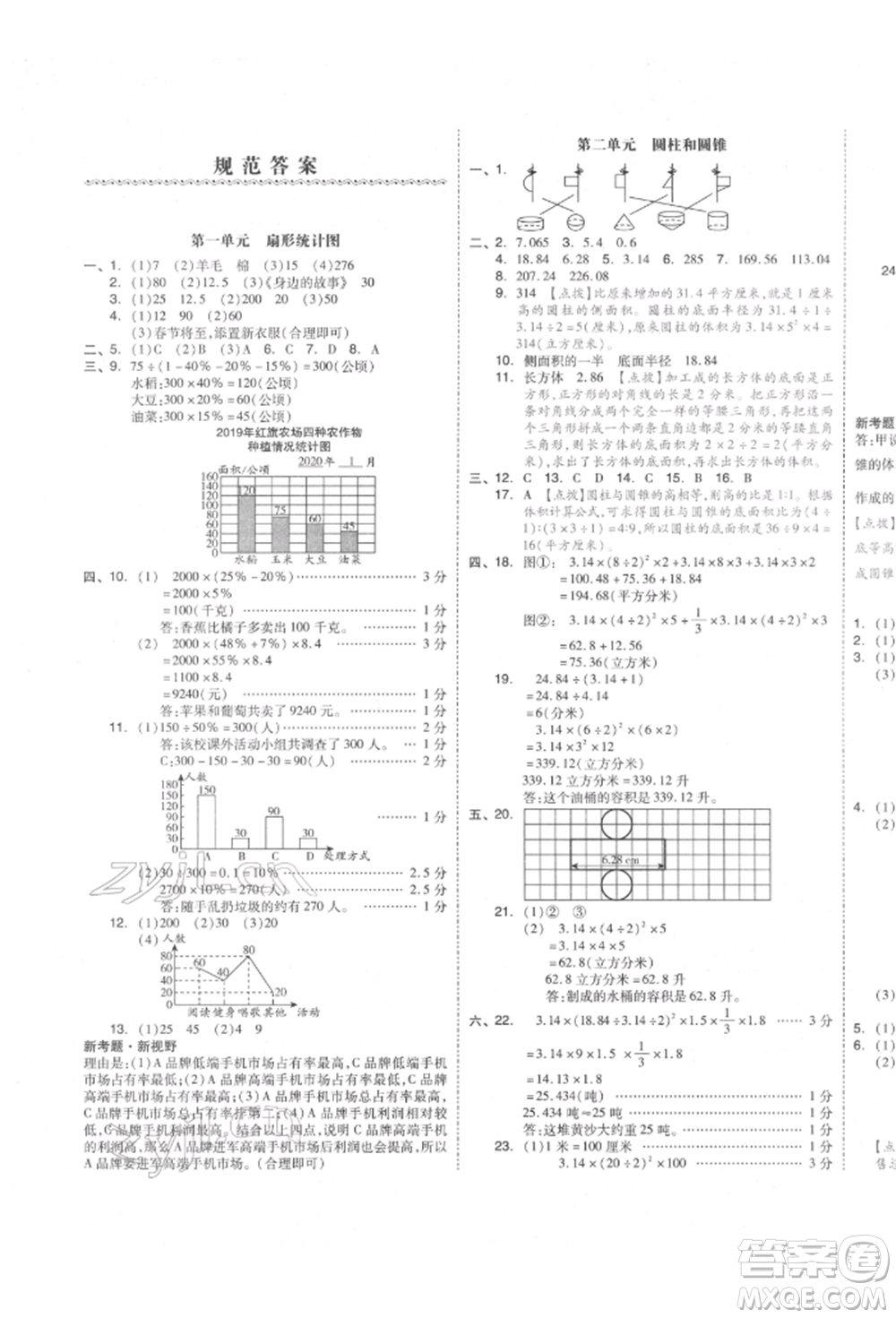 天津人民出版社2022全品小復(fù)習(xí)六年級(jí)數(shù)學(xué)下冊(cè)蘇教版江蘇專版參考答案