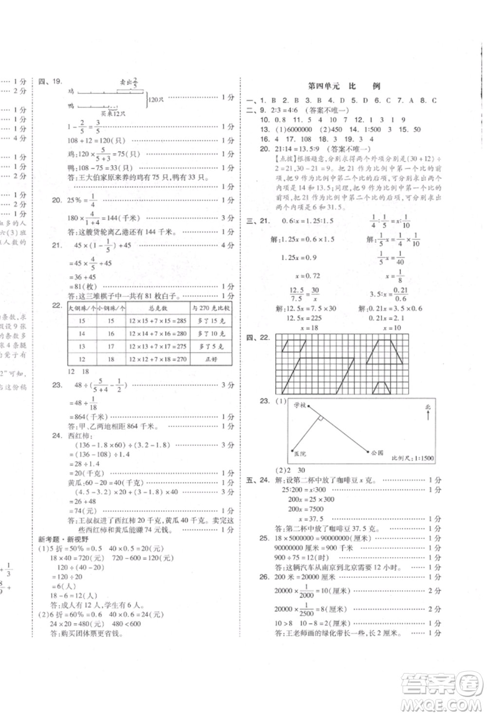 天津人民出版社2022全品小復(fù)習(xí)六年級(jí)數(shù)學(xué)下冊(cè)蘇教版江蘇專版參考答案