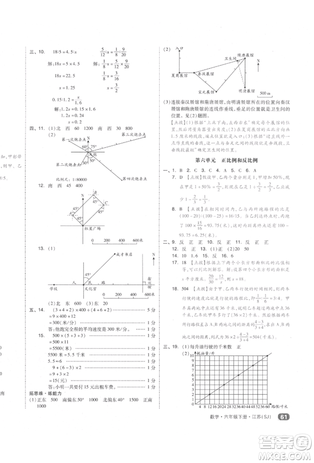 天津人民出版社2022全品小復(fù)習(xí)六年級(jí)數(shù)學(xué)下冊(cè)蘇教版江蘇專版參考答案