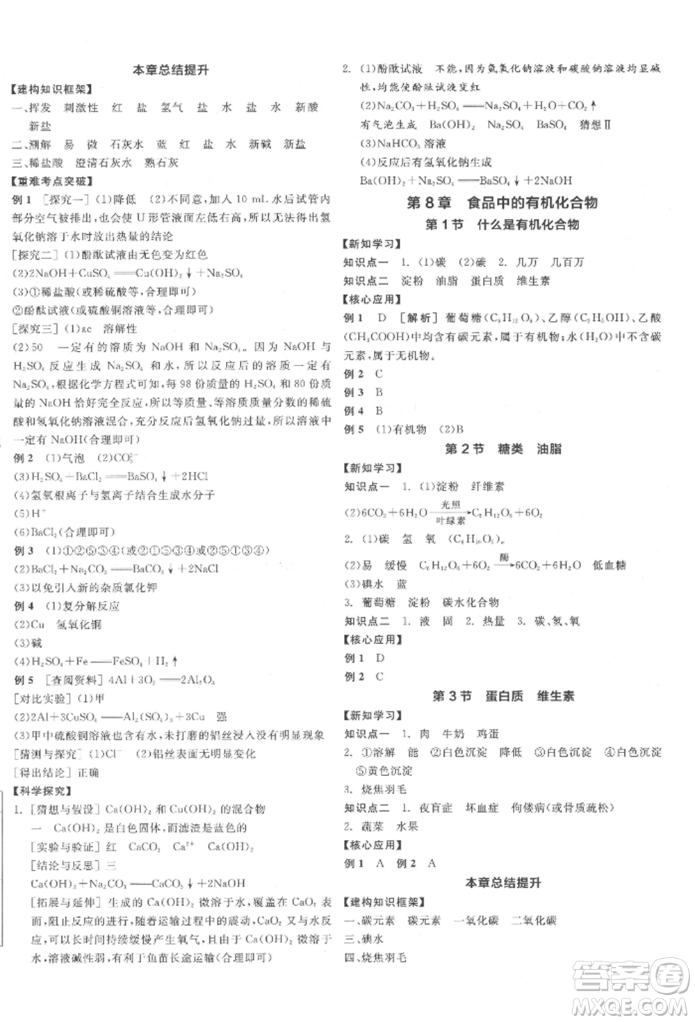 陽光出版社2022全品學(xué)練考聽課手冊九年級化學(xué)下冊滬教版參考答案
