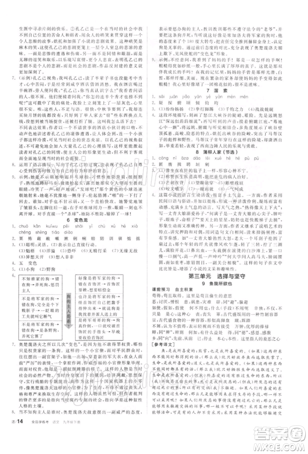 陽(yáng)光出版社2022全品學(xué)練考聽(tīng)課手冊(cè)九年級(jí)語(yǔ)文下冊(cè)人教版參考答案