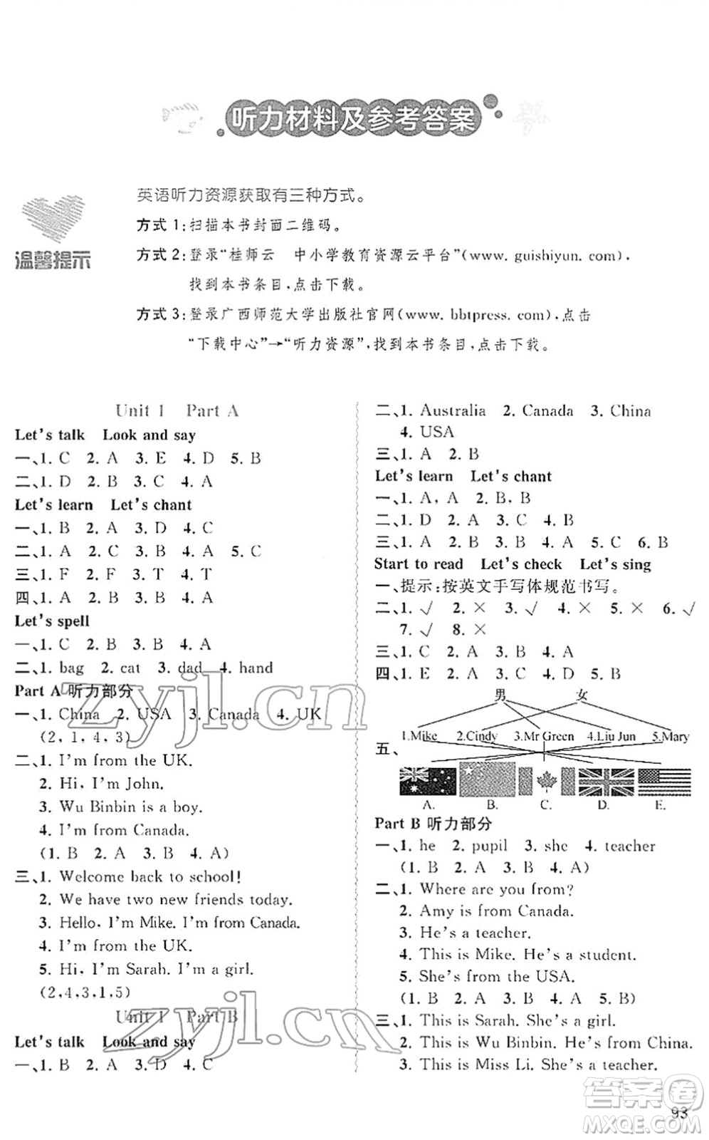 廣西教育出版社2022新課程學(xué)習(xí)與測(cè)評(píng)同步學(xué)習(xí)三年級(jí)英語下冊(cè)人教版答案