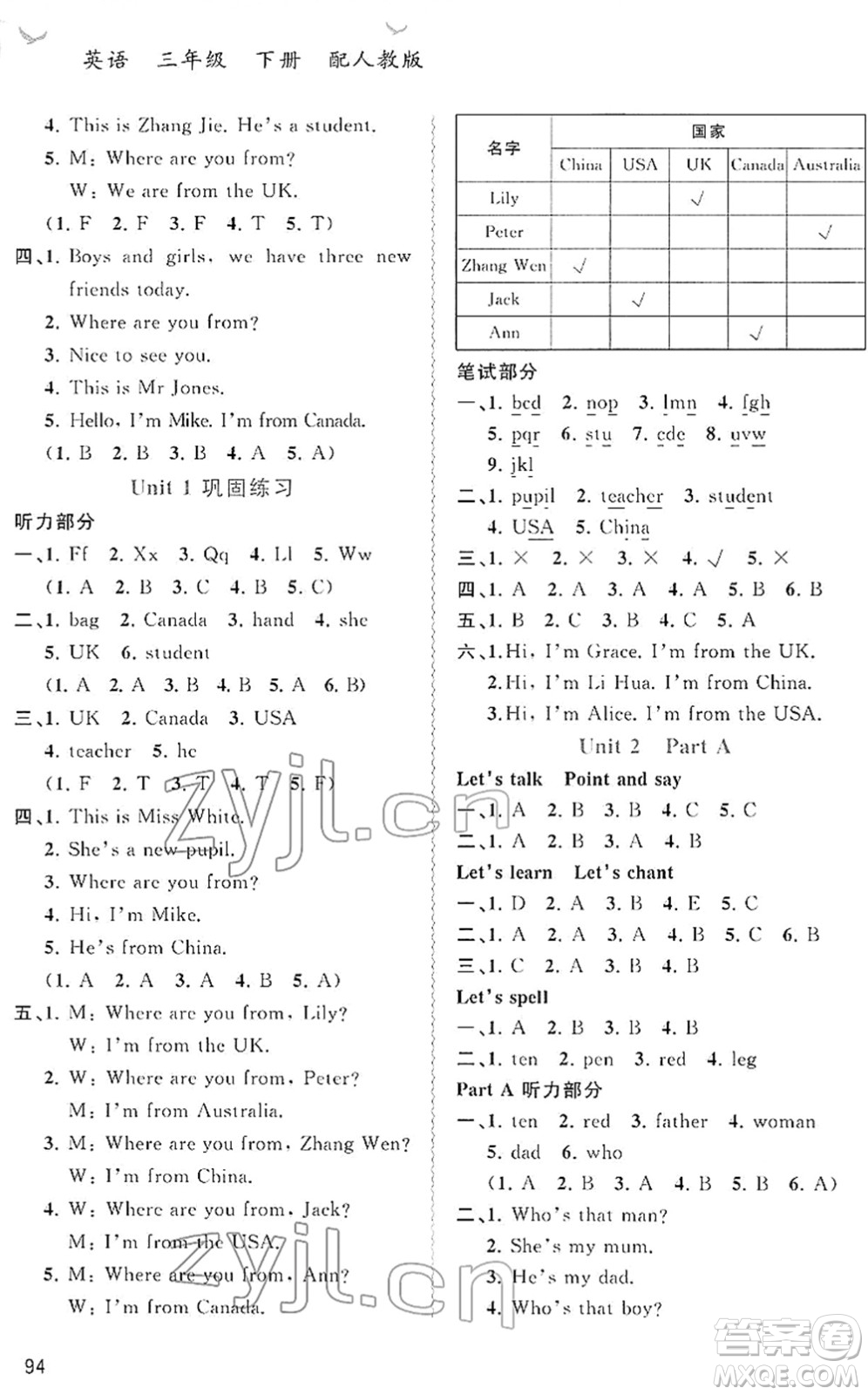 廣西教育出版社2022新課程學(xué)習(xí)與測(cè)評(píng)同步學(xué)習(xí)三年級(jí)英語下冊(cè)人教版答案