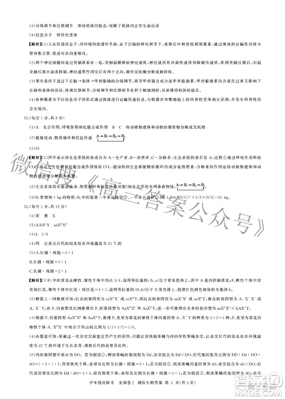 百師聯(lián)盟2022屆高三開年摸底聯(lián)考全國卷1理科綜合試題及答案