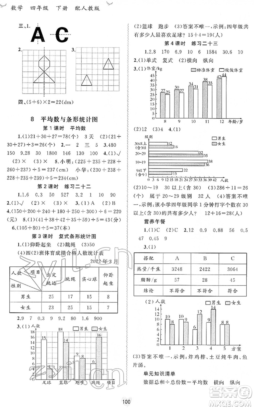 廣西教育出版社2022新課程學(xué)習(xí)與測評同步學(xué)習(xí)四年級數(shù)學(xué)下冊人教版答案