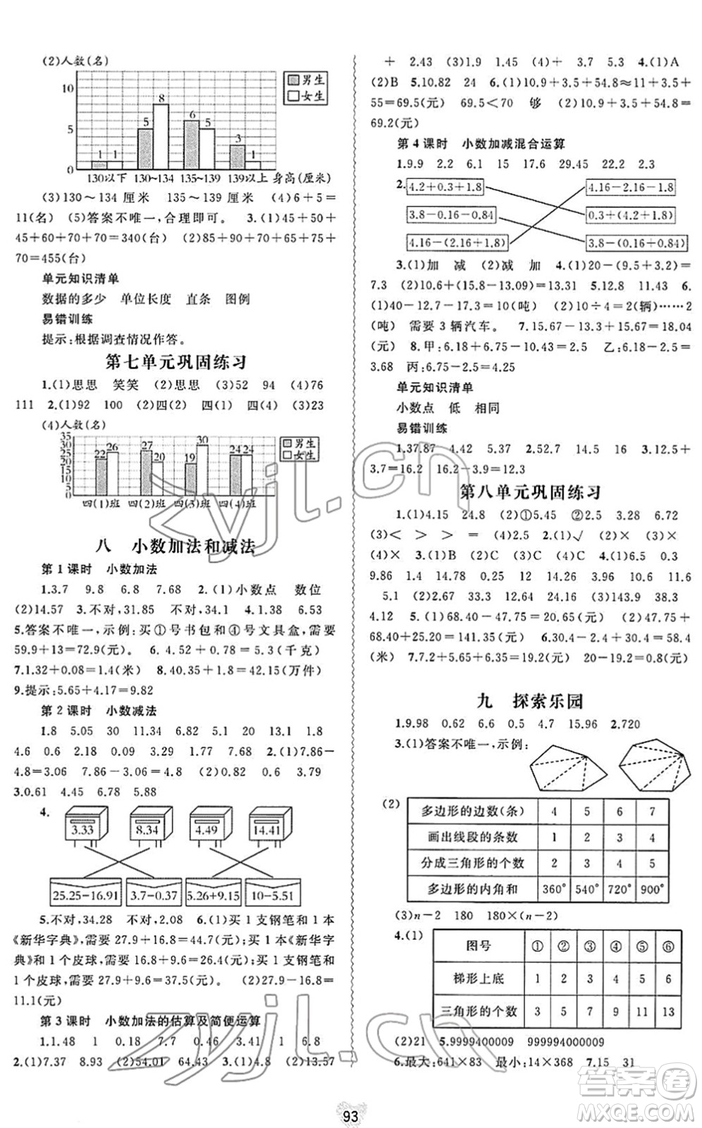 廣西教育出版社2022新課程學(xué)習(xí)與測(cè)評(píng)同步學(xué)習(xí)四年級(jí)數(shù)學(xué)下冊(cè)河北教育版答案