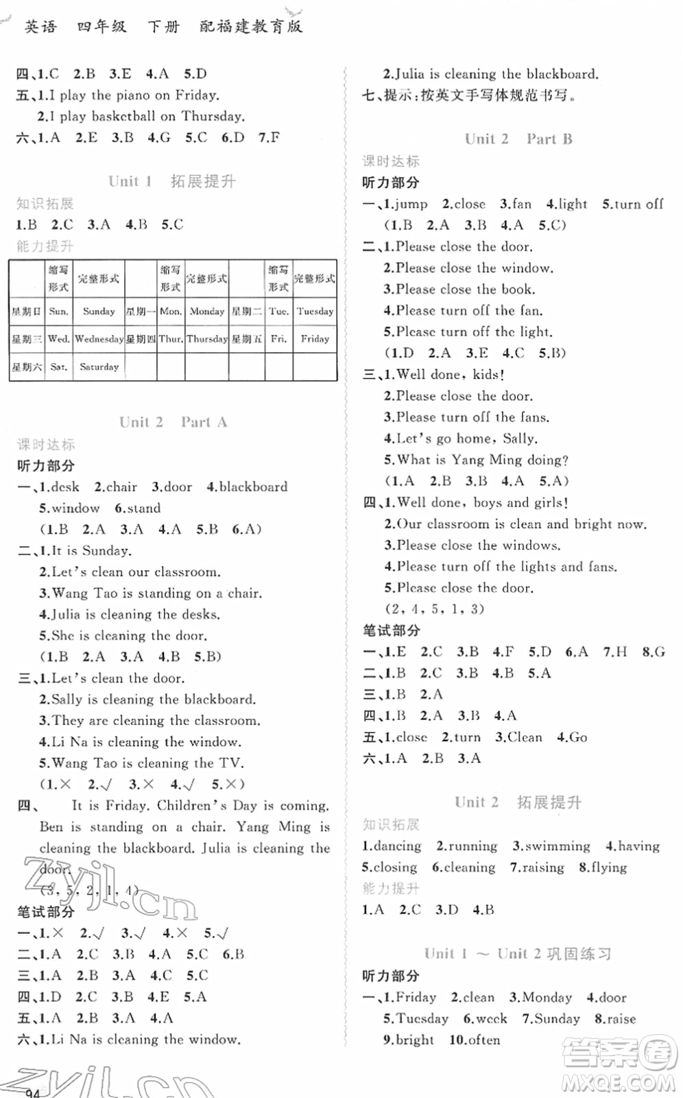 廣西教育出版社2022新課程學(xué)習(xí)與測(cè)評(píng)同步學(xué)習(xí)四年級(jí)英語(yǔ)下冊(cè)福建教育版答案