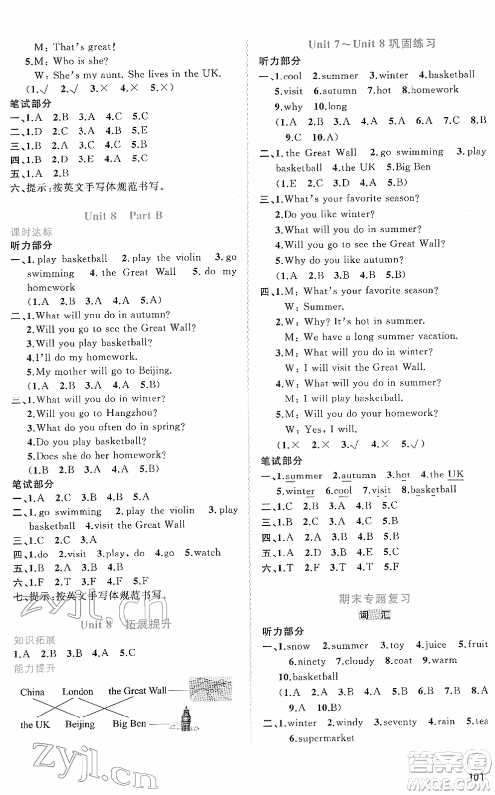 廣西教育出版社2022新課程學(xué)習(xí)與測(cè)評(píng)同步學(xué)習(xí)四年級(jí)英語(yǔ)下冊(cè)福建教育版答案