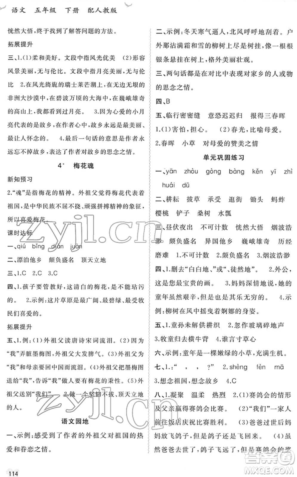 廣西教育出版社2022新課程學習與測評同步學習五年級語文下冊人教版答案