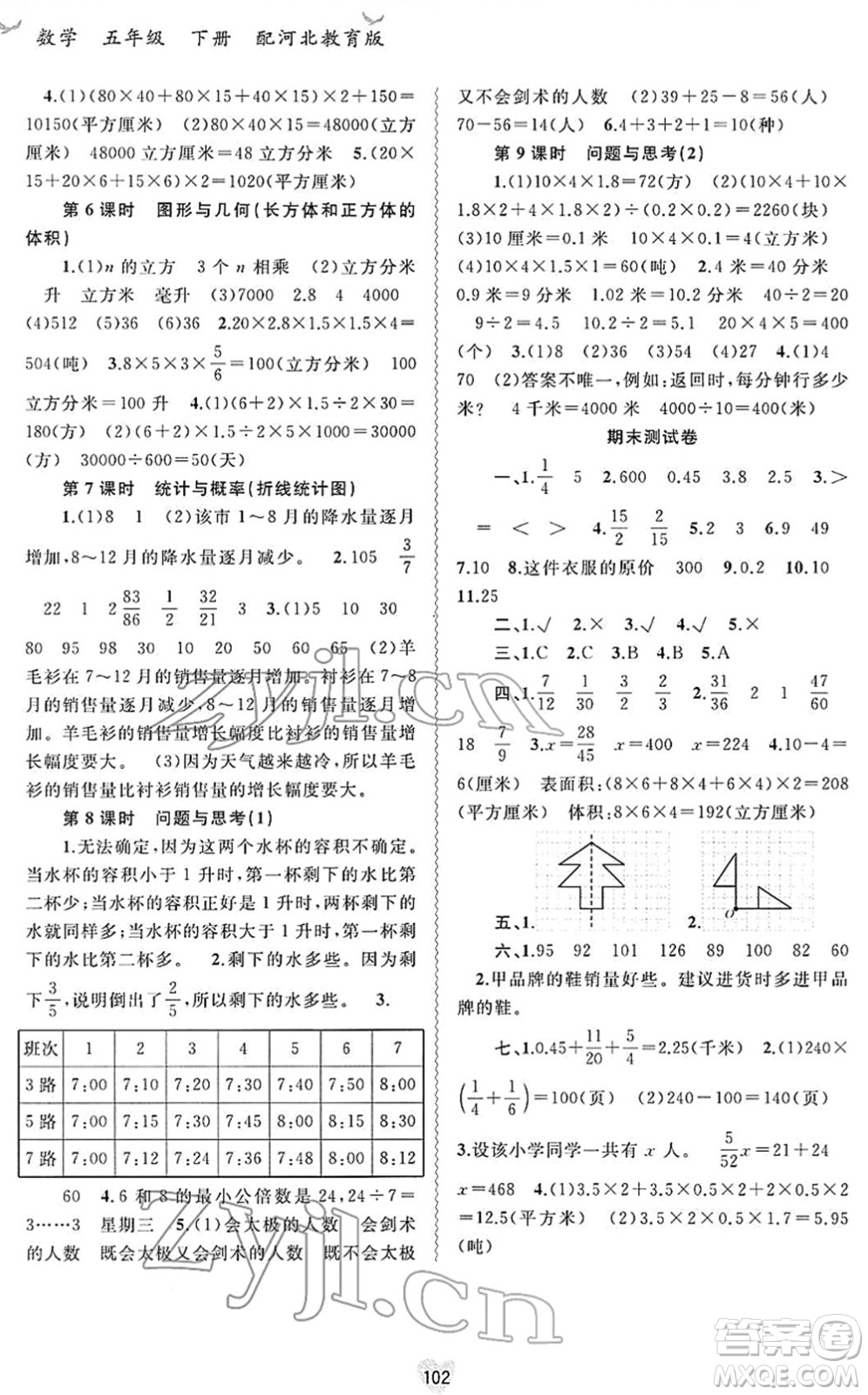 廣西教育出版社2022新課程學(xué)習(xí)與測(cè)評(píng)同步學(xué)習(xí)五年級(jí)數(shù)學(xué)下冊(cè)河北教育版答案