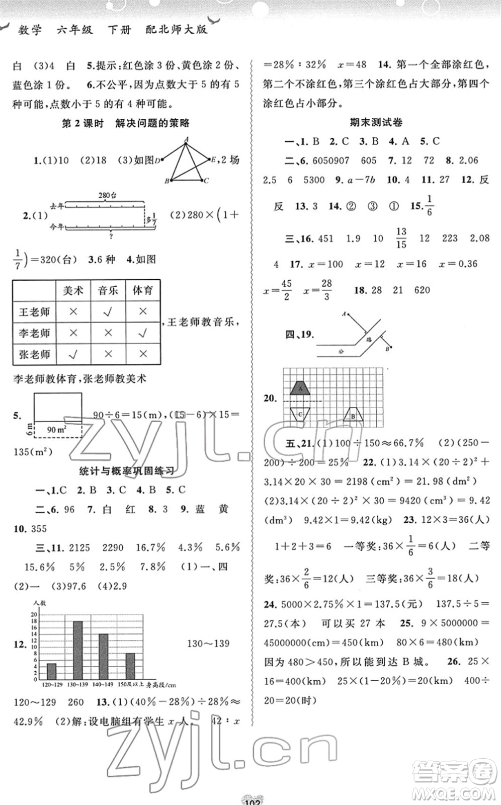 廣西教育出版社2022新課程學(xué)習(xí)與測評同步學(xué)習(xí)六年級數(shù)學(xué)下冊北師大版答案