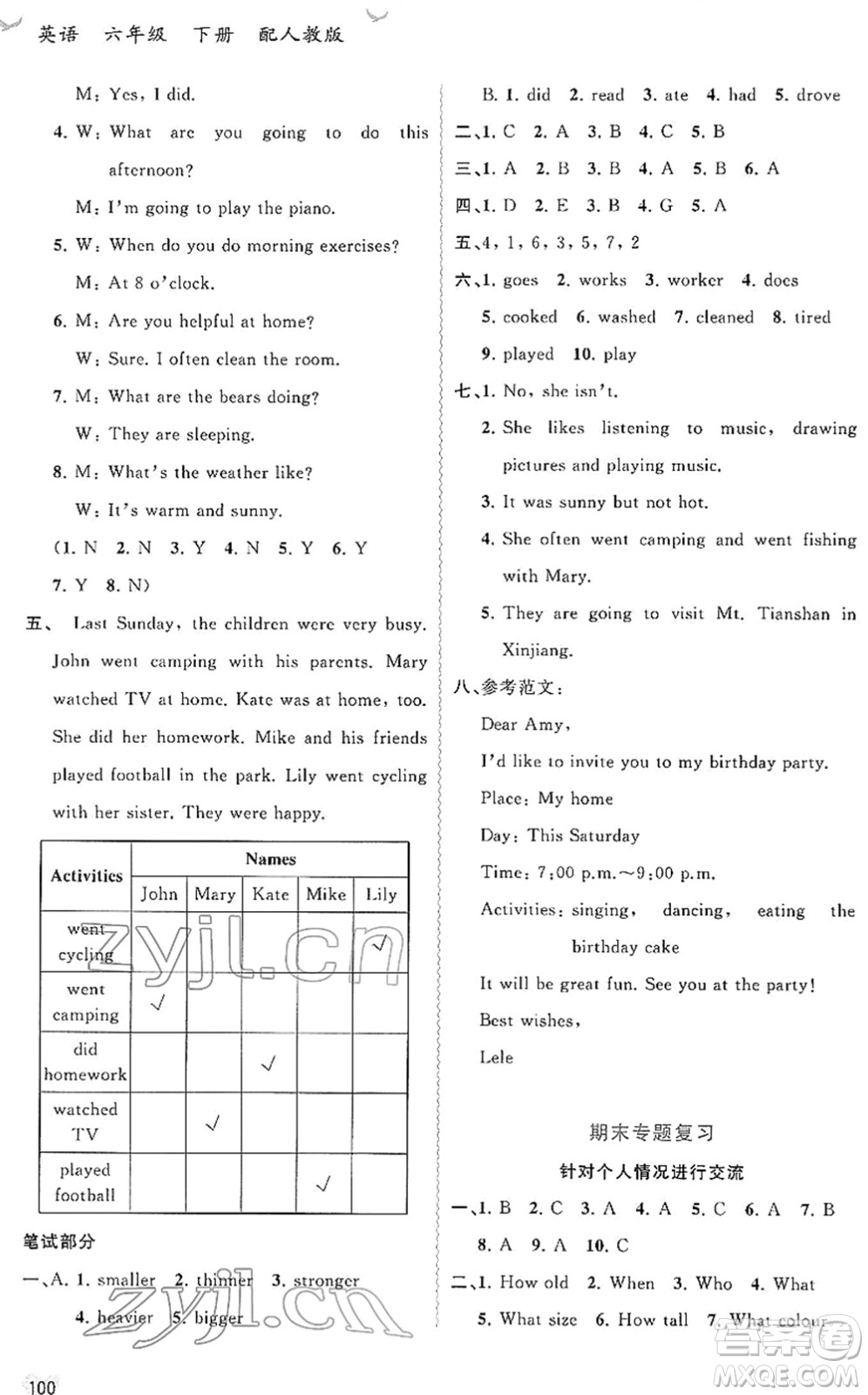 廣西教育出版社2022新課程學(xué)習(xí)與測(cè)評(píng)同步學(xué)習(xí)六年級(jí)英語(yǔ)下冊(cè)人教版答案