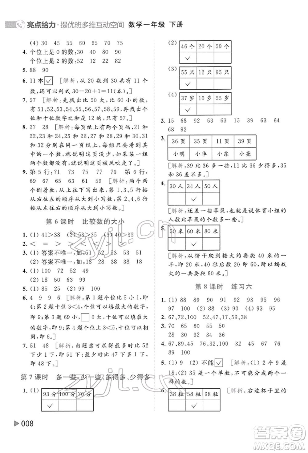 北京教育出版社2022亮點給力提優(yōu)班多維互動空間一年級數(shù)學下冊蘇教版參考答案