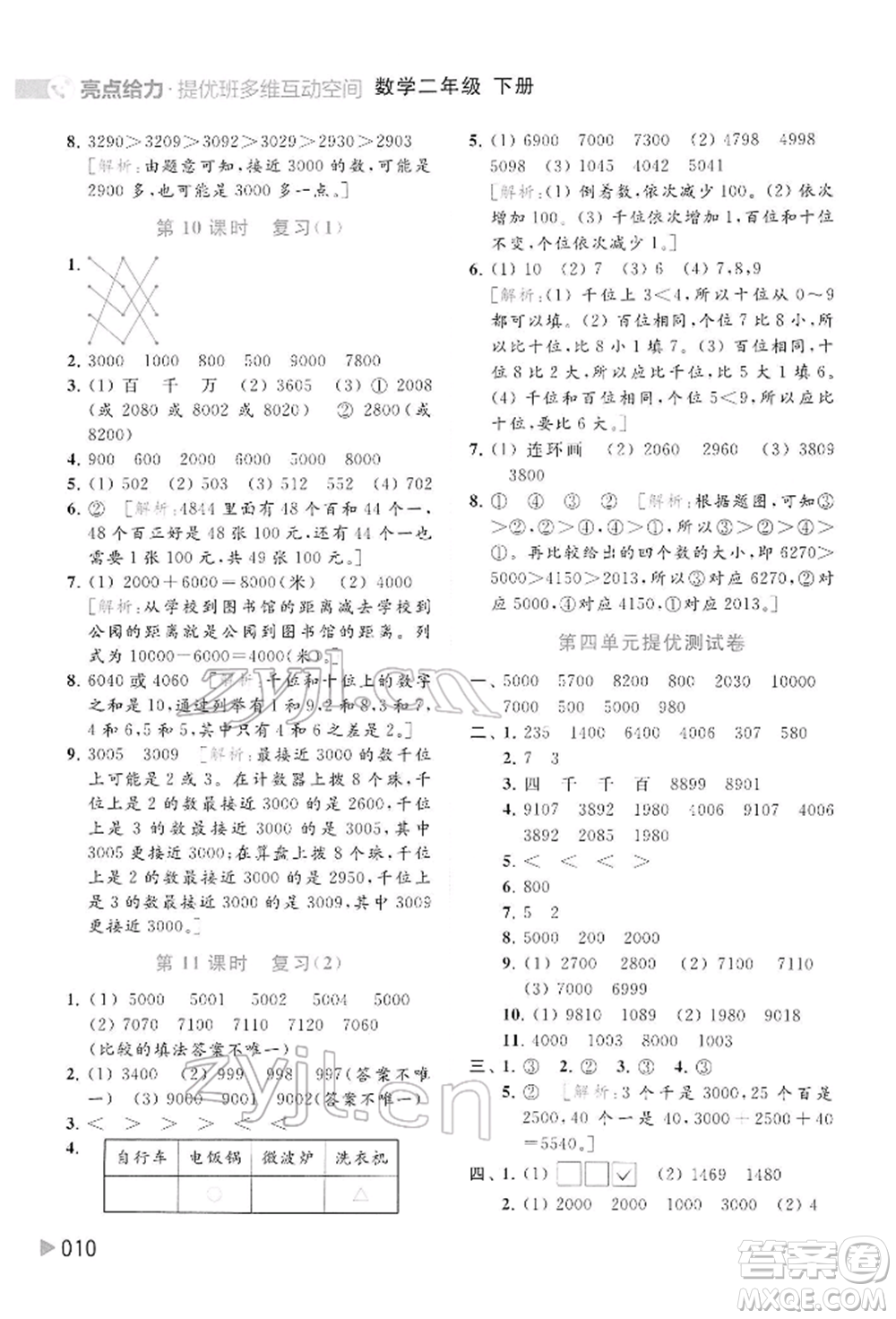 北京教育出版社2022亮點(diǎn)給力提優(yōu)班多維互動(dòng)空間二年級(jí)數(shù)學(xué)下冊(cè)蘇教版參考答案