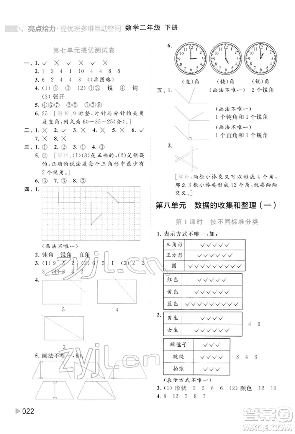 北京教育出版社2022亮點(diǎn)給力提優(yōu)班多維互動(dòng)空間二年級(jí)數(shù)學(xué)下冊(cè)蘇教版參考答案