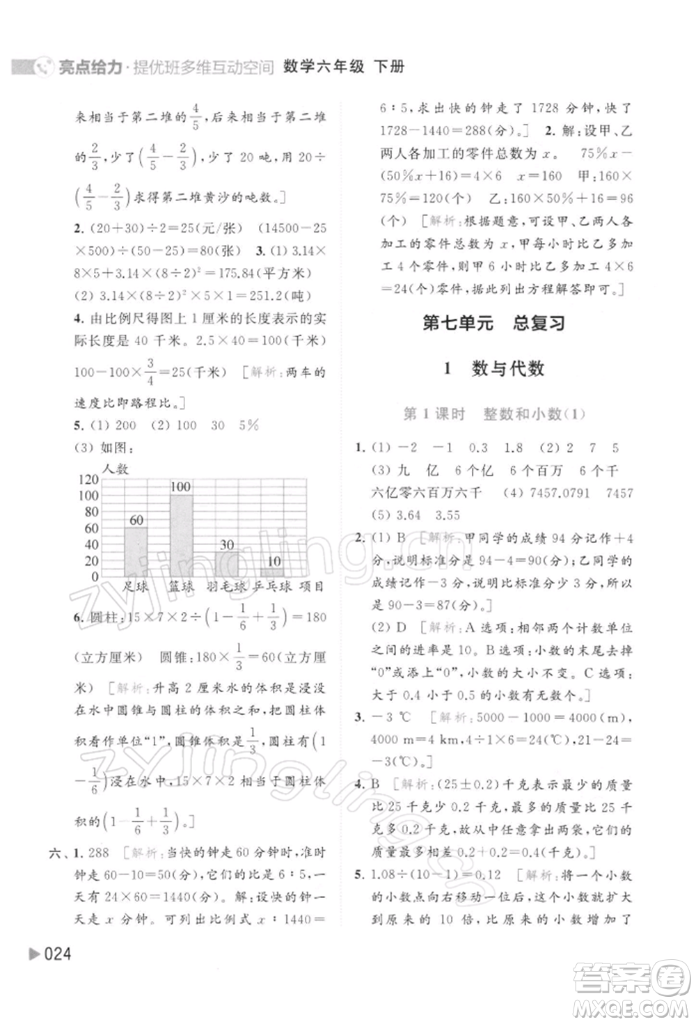 北京教育出版社2022亮點(diǎn)給力提優(yōu)班多維互動空間六年級數(shù)學(xué)下冊蘇教版參考答案