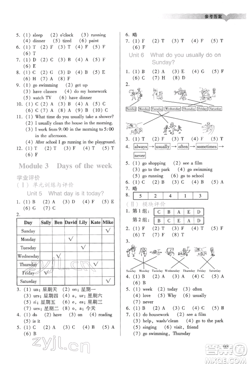 廣州出版社2022陽光學(xué)業(yè)評價四年級英語下冊教科版參考答案
