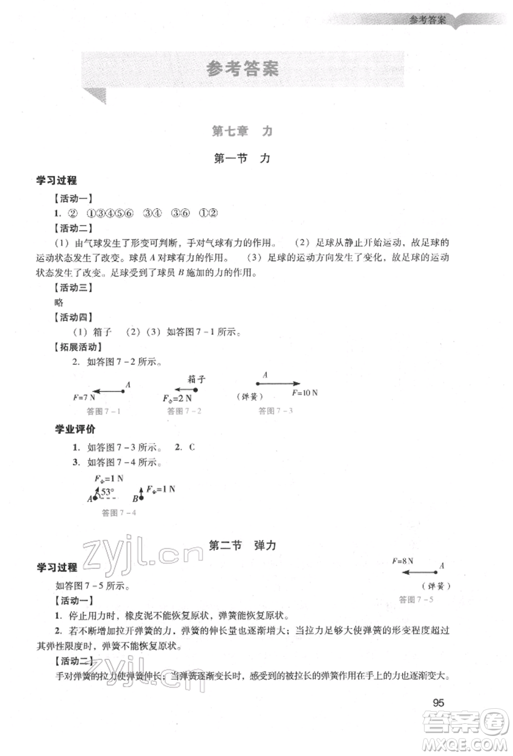 廣州出版社2022陽光學(xué)業(yè)評價(jià)八年級物理下冊人教版參考答案