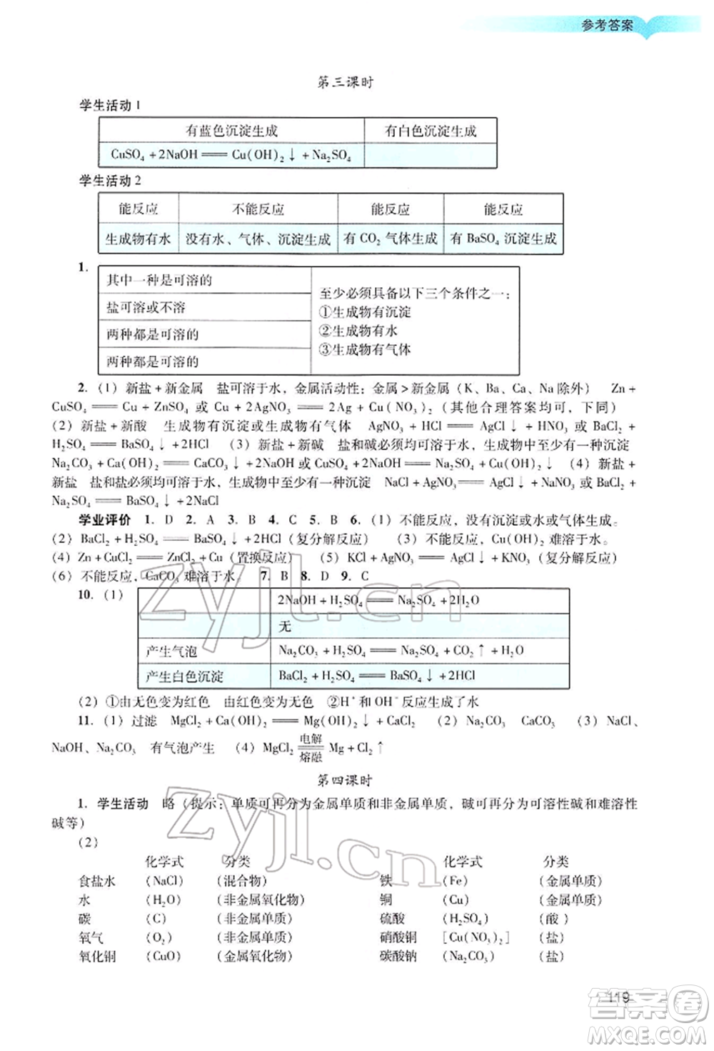 廣州出版社2022陽(yáng)光學(xué)業(yè)評(píng)價(jià)九年級(jí)化學(xué)下冊(cè)人教版參考答案